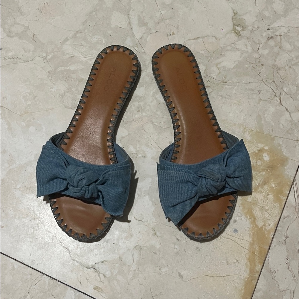 Aldo Denim Blue Bow Slides